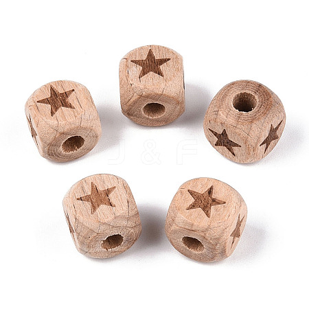 Engraved Beech Wood Beads WOOD-N015-08A-1
