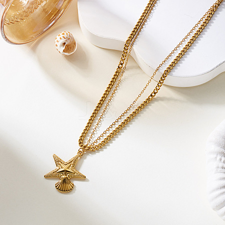 Summer Beach 304 Stainless Steel Double Layer Pendant Necklaces for Women FS-WG35B3D-02-1