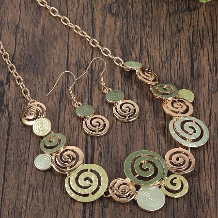 Round Spiral Hollow Out Alloy Enamel Pendant Necklaces & Dangle Earrings Sets WGCCFFB-04-1