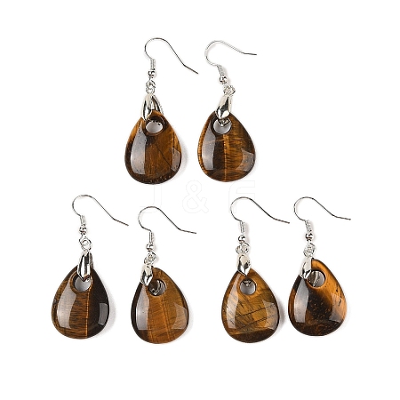 Natutal Tiger Eye Dangle Earrings EJEW-F343-A10-1