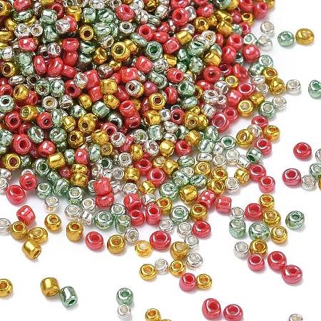 4 Colors Christmas 12/0 Glass Round Seed Beads SEED-X0058-04-1