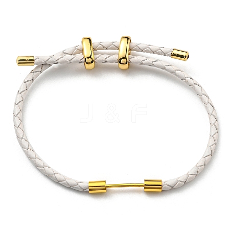 Brass Column Bar Link Bracelet with Leather Cords BJEW-G675-05G-07-1