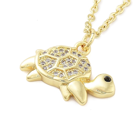 Brass Micro Pave Clear Cubic Zirconia Cable Chain Turtle Pendant Necklaces for Women NJEW-M009-01G-B-1