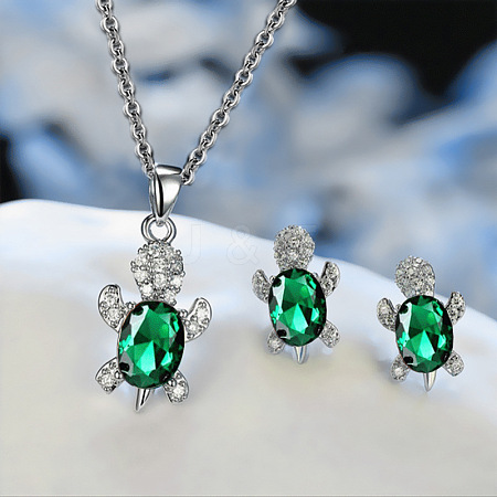 Tortoise Alloy Rhinestone & Glass Pendant Necklaces & Stud Earrings Sets FS-WG4B54D-09-1