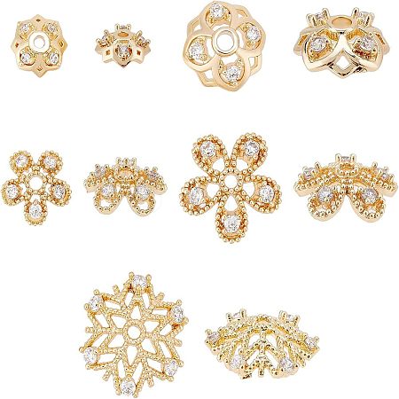 SUPERFINDINGS 10Pcs 5 Style Brass Fancy Bead Caps KK-FH0002-46-1