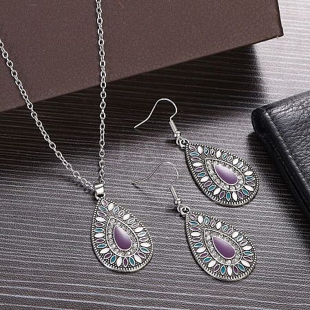 Bohemian Style Alloy Enamel Pendant Necklaces & Dangle Earrings Sets WG43411-06-1