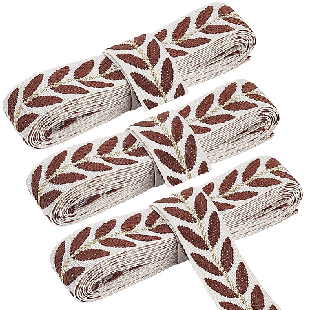 3Skeins Polyester Leaf Jacquard Ribbons SRIB-CY0001-20A-1