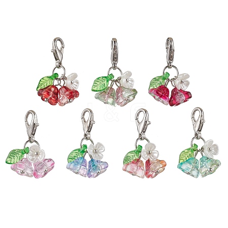 7Pcs Glass Flower Leaf Pendant Decoration HJEW-JM02787-02-1