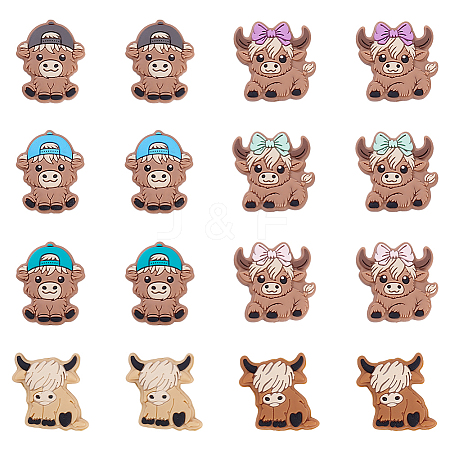 16Pcs 8 Styles Elk & Yak Food Grade Eco-Friendly Silicone Focal Beads SIL-ME0001-04-1