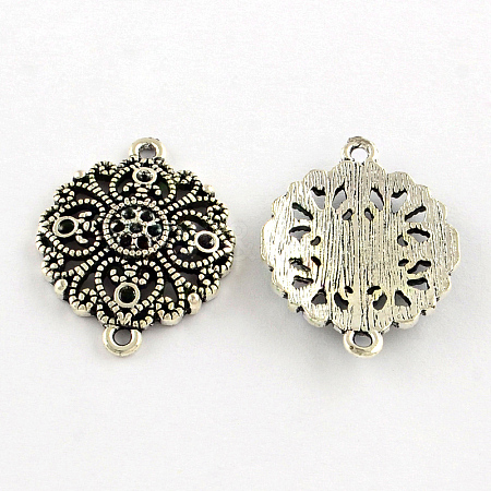 Tibetan Style Flower Alloy Cabochon Connector Rhinestone Settings TIBEP-S290-17AS-RS-1