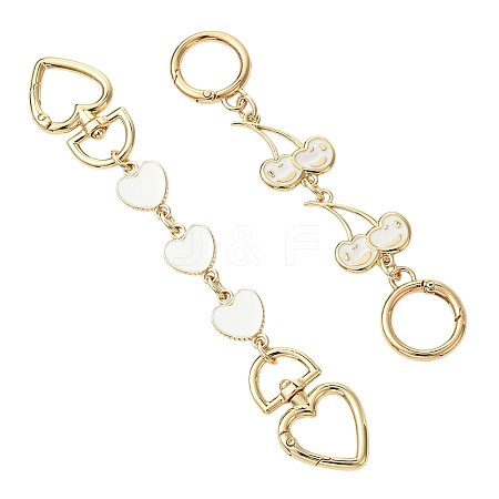 2Pcs 2 Styles Alloy Enamel Heart Cherry Link Bag Extension Chains FIND-YW0008-11B-1