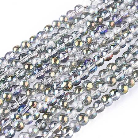 Full Rainbow Plated Round Electroplated Glass Beads Strands EGLA-I002-4mm-01-1