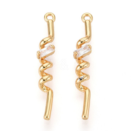Brass Micro Pave Clear Cubic Zirconia Pendants KK-T078-01G-02-1