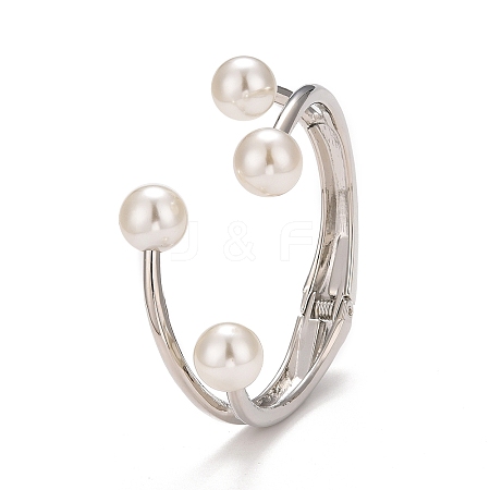 Alloy Wire Wrap with Plastic Pearl Cuff Bangle LS-BJEW-K223-08P-1