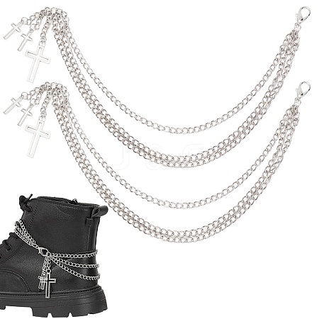2Pcs Aloy 3-Layer Cross Charm Anklets for Women AJEW-SP0001-96-1