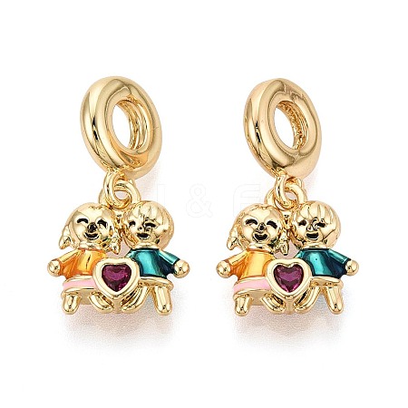 Brass Micro Pave Clear Cubic Zirconia and Enamel European Dangle Charms KK-T079-70G-1