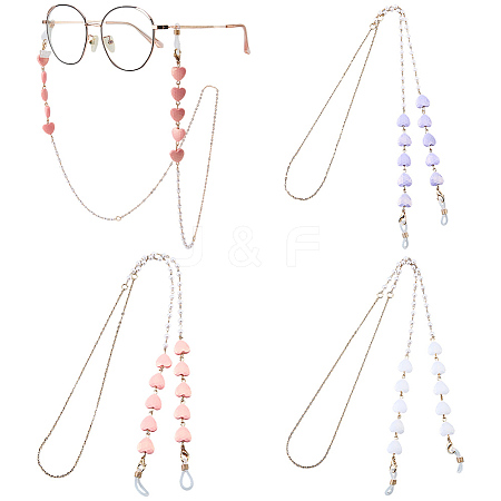 3Pcs 3 Colors Iron & Resin Heart Eyeglasses Chains AJEW-CN0007-85-1