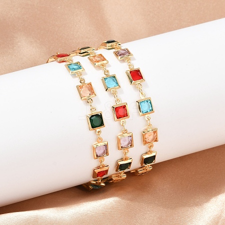 304 Stainless Steel Square Link Bracelets for Woman BJEW-S157-09G-1