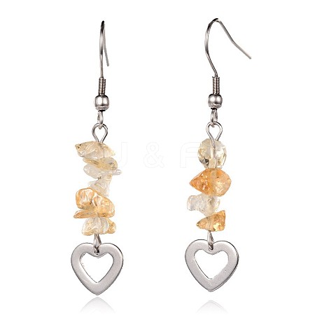 Heart Natural Citrine Dangle Earrings EJEW-JE01886-03-1