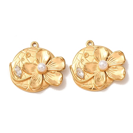 304 Stainless Steel with Crystal Rhinestone & ABS Plastic Imitation Pearl Pendants RB-CBAB7FA-01G-1