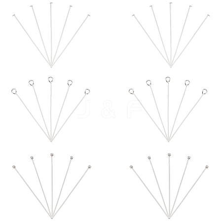 30Pcs 3 Style 925 Sterling Silver Flat Head & Eye & Ball Head Pins STER-PH0002-24-1