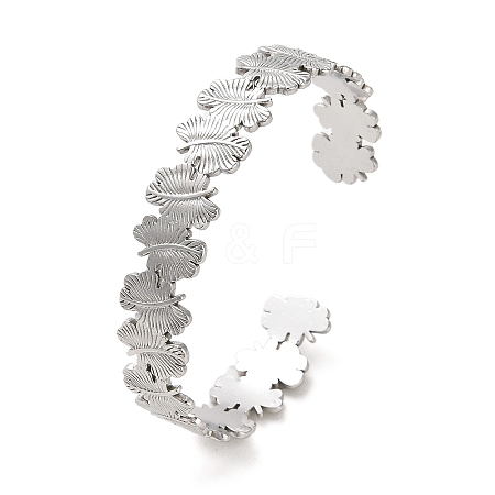 Non-Tarnish 304 Stainless Steel Leaf Cuff Bangles LS-BJEW-G694-10P-1