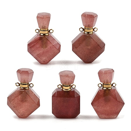 Natural Strawberry Quartz Perfume Bottle Pendants G-P554-G05-1