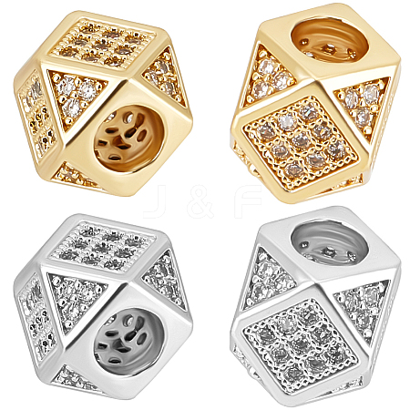 10Pcs 2 Colors Brass Micro Pave Cubic Zirconia Beads ZIRC-BBC0003-21A-1