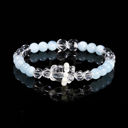 Natural Aquamarine Round Beads Stretch Bracelets WGE6CC2-09-1