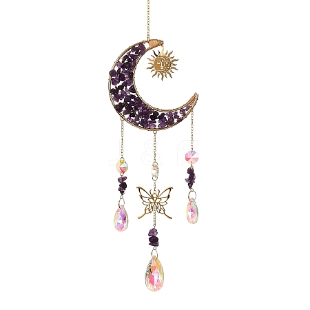 Natural Amethyst Chips Moon Crystal Suncatcher RN-T001-01A-1