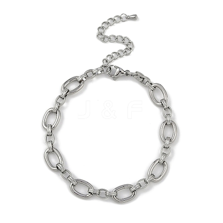 Anti-Tarnish 304 Stainless Steel Oval Link Chain Anklets AJEW-A057-05P-1