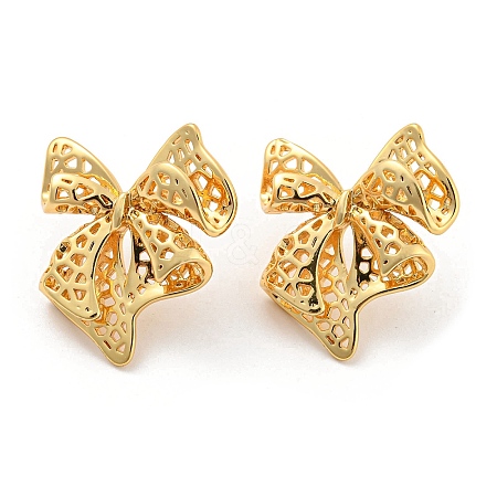 Rack Plating Brass Hollow Bowknot Stud Earrings EJEW-K263-31G-1