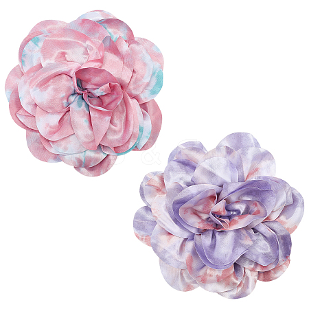 2Pcs 2 Colors Polyester Camellia Brooches JEWB-FG0001-64A-1