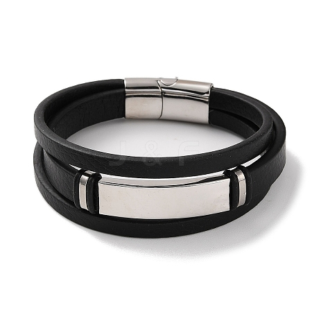 Men's Braided Black PU Leather Cord Multi-Strand Bracelets LS-BJEW-K243-06P-1