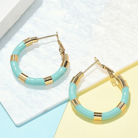 PVD Vacuum Plating 201 Stainless Steel Enamel Hoop Earrings for Women EJEW-B016-33F-1