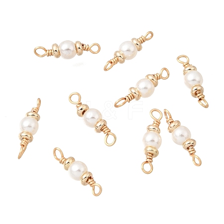 Brass & ABS Plastic Imitation Pearl Round Links Connector Charms KK-C258-03LG-1