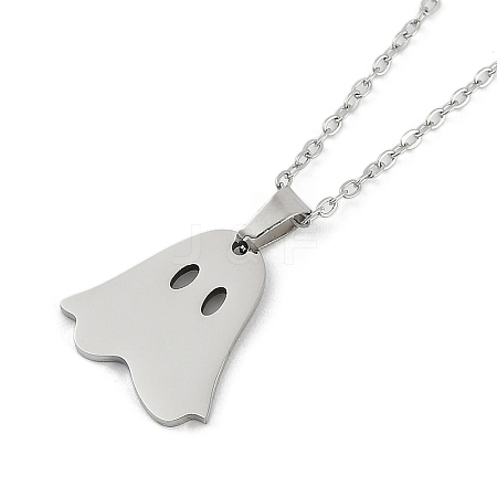 Halloween Series 202 Stainless Steel Cable Chain Ghost Pendant Necklaces NJEW-S005-01P-C-1