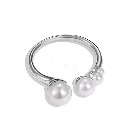 Anti-Tarnish Shell Pearl Round Cuff Ring RJEW-Q814-06P-1