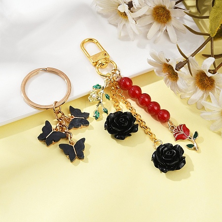 2 Styles Butterfly & Rose Synthetic Coral & Alloy Acrylic/Enamel Pendant Decorations KEYC-YW00182-03-1