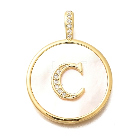 Rack Plating Brass Micro Pave Clear Cubic Zirconia Pendants with Shell KK-M309-42G-C-1