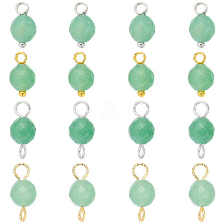 16Pcs 4 Style Round Natural Green Aventurine Pendants & Connector Charms PALLOY-SW00069-1