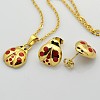 Ladybug 304 Stainless Steel Enamel Pendant Necklaces and Ear Studs Jewelry Sets SJEW-E029-11-2