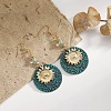 Flat Round with Sunflower Alloy Glass Dangle Earrings FS-WG8AC10-01-4