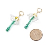 Shell Pearl & Glass Braided Flower with Long Tassel Dangle Leverback Earrings EJEW-TA00122-4