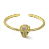 Brass Pave Clear & Green Cubic Zirconia Leopard Open Cuff Bangle for Women BJEW-K246-22D-G-2