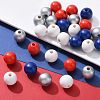 160 Pcs 4 Colors 4 July American Independence Day Painted Natural Wood Round Beads WOOD-LS0001-01B-4
