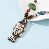 Ceramic Fish Pendant Adjustable Waxed Cord Necklaces for Women LS-NJEW-B146-05-4