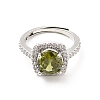 Olive Drab Cubic Zirconia Rectangle Adjustable Ring RJEW-E064-01P-02-2