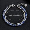 Natural Blue Spot Jasper Round Beaded 2-Strand Bracelets with 201 Stainless Steel Box Chains for Men Women EI8345-4-2