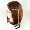 Women's Dyed Feather Braided Suede Cord Headbands OHAR-R187-02-2